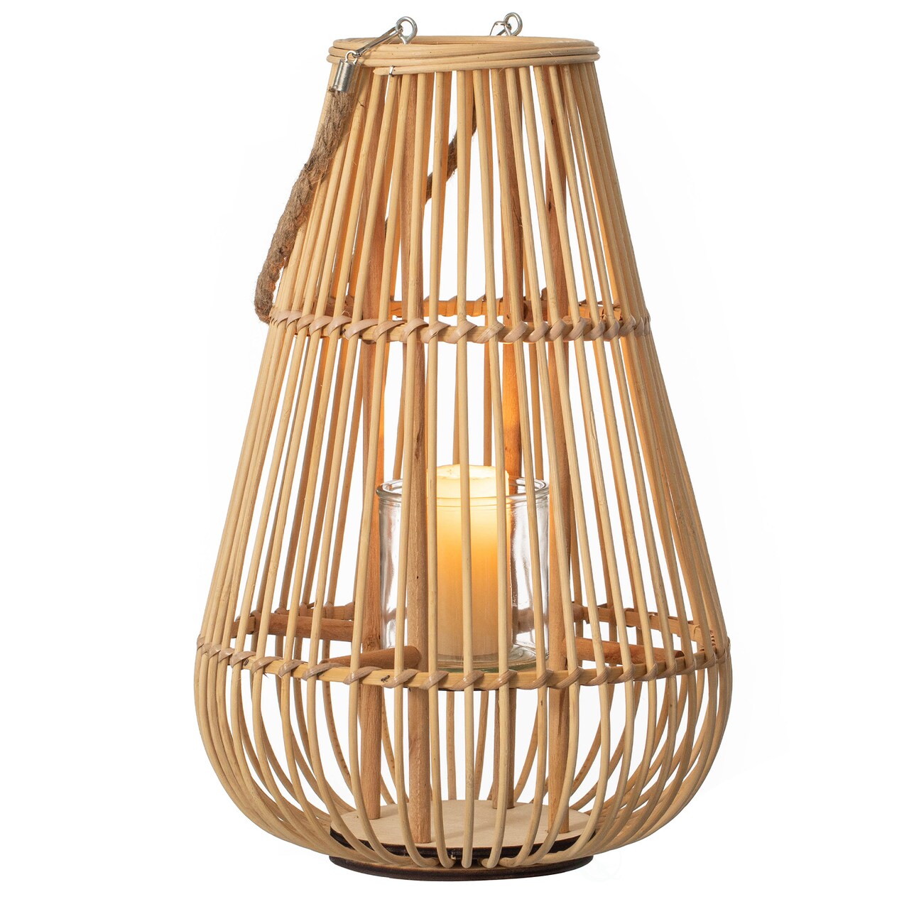 Vintiquewise Handwoven Bamboo Lantern Candle Holder with Glass Insert and Rope Handle – Farmhouse Design Hanging or Tabletop Lamp for Indoor and Outdoor Home Decor Shelves and Entryway Display